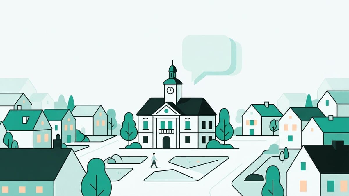 Úředník na obecním úřadě kontroluje podklady - vyhlášky a svozový kalendář - před spuštěním chatbota na webu obce